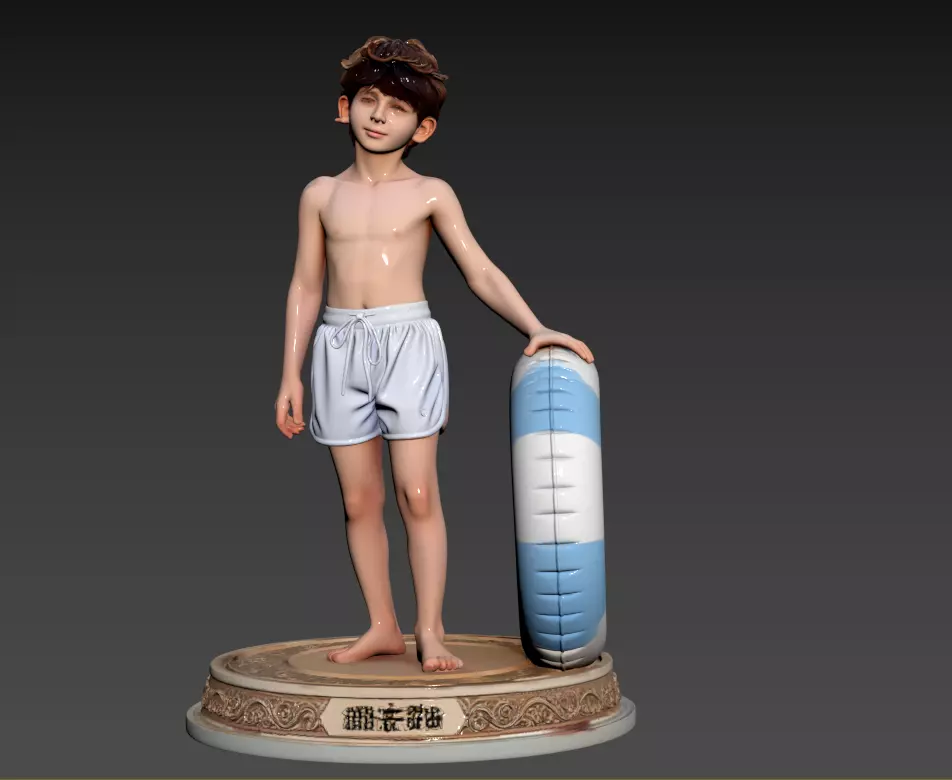 C57- Oriental Scene - Handmade - Little Boy and Swimming Circle 3D model
