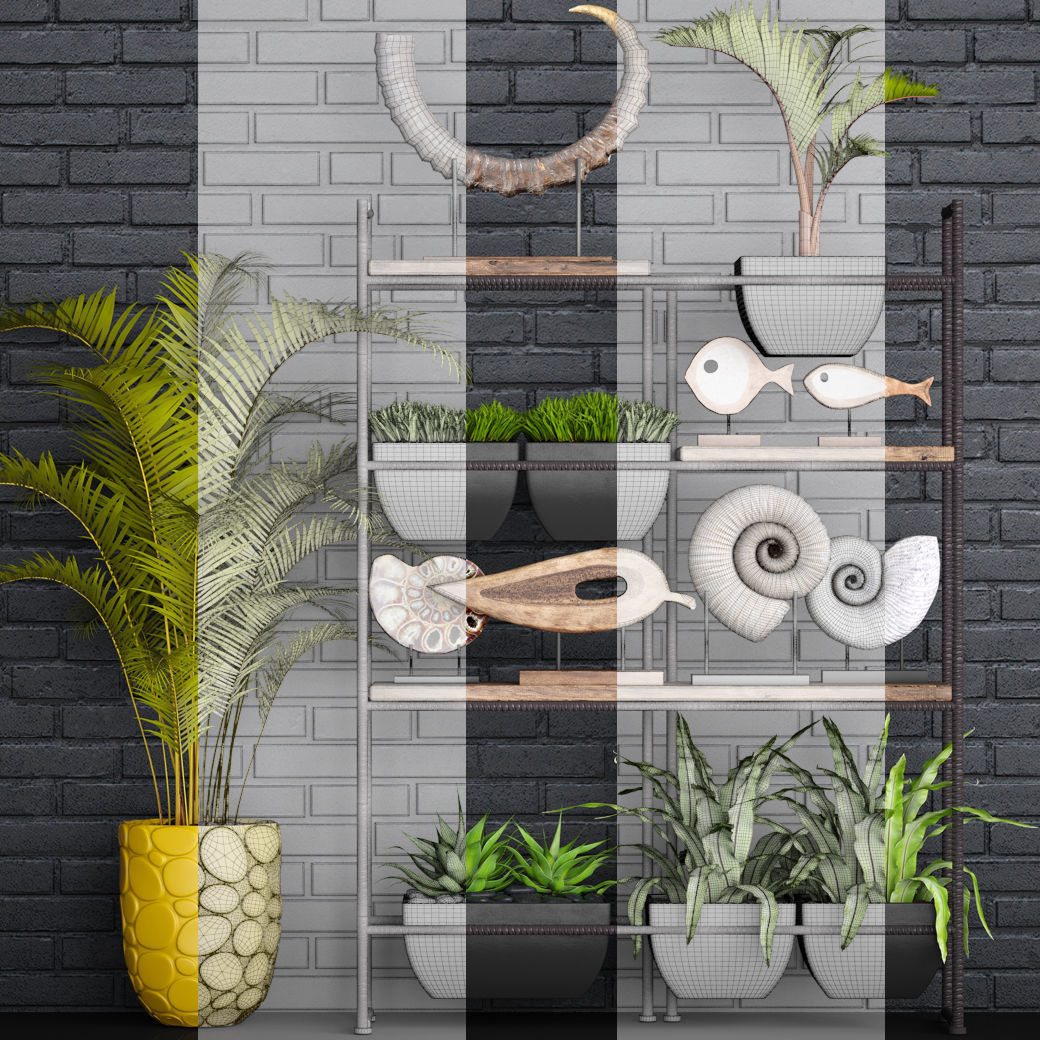 Decorative set plants on shelf 3D model_6