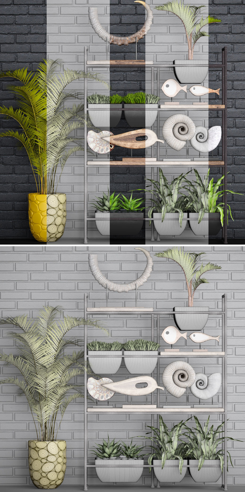 Decorative set plants on shelf 3D model_7