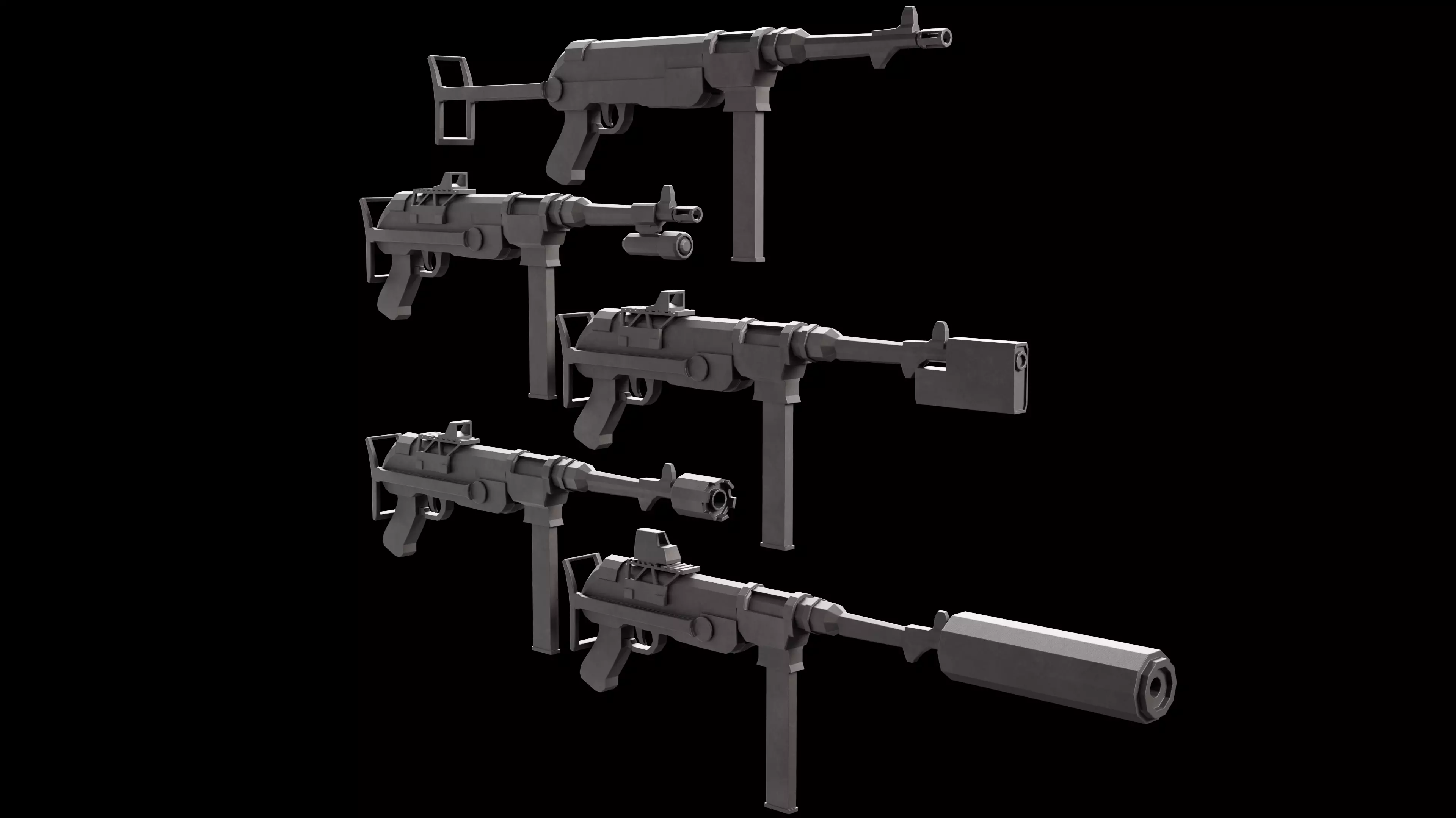 Stylized Low Poly MP40-5 Variations Game Ready Low-poly 3D model