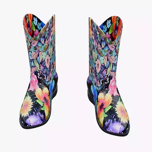 Floral Western Cowboy Boots Game Ready 3D Model