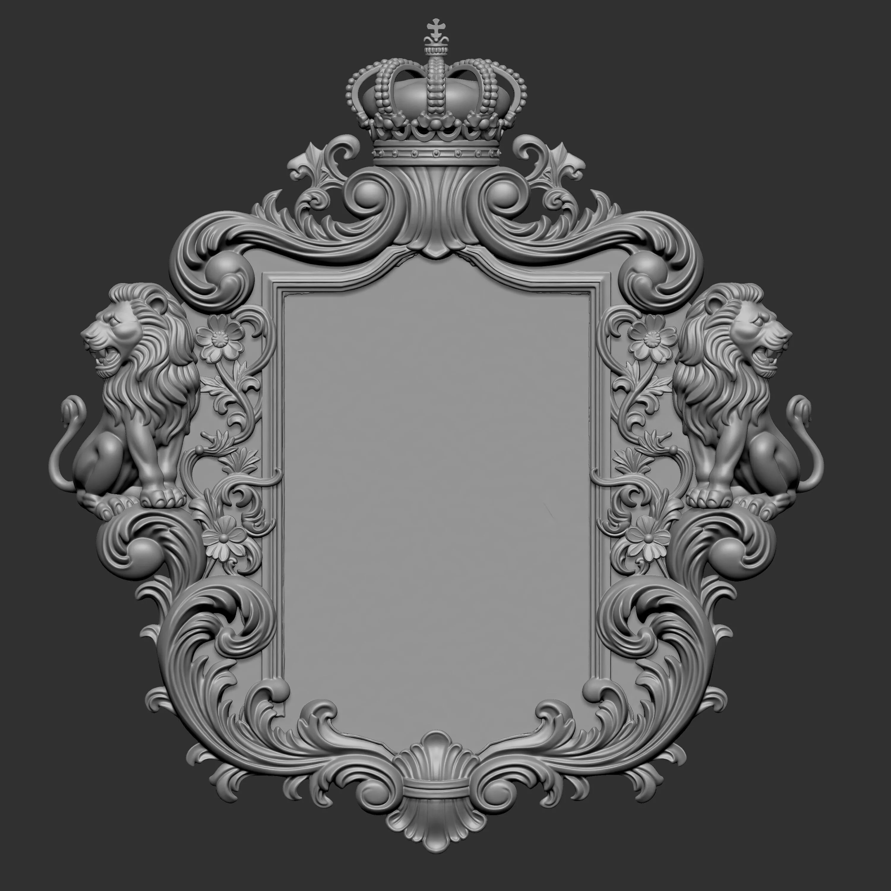 Baroque-style mirror frame featuring ornate carvings 3D print model