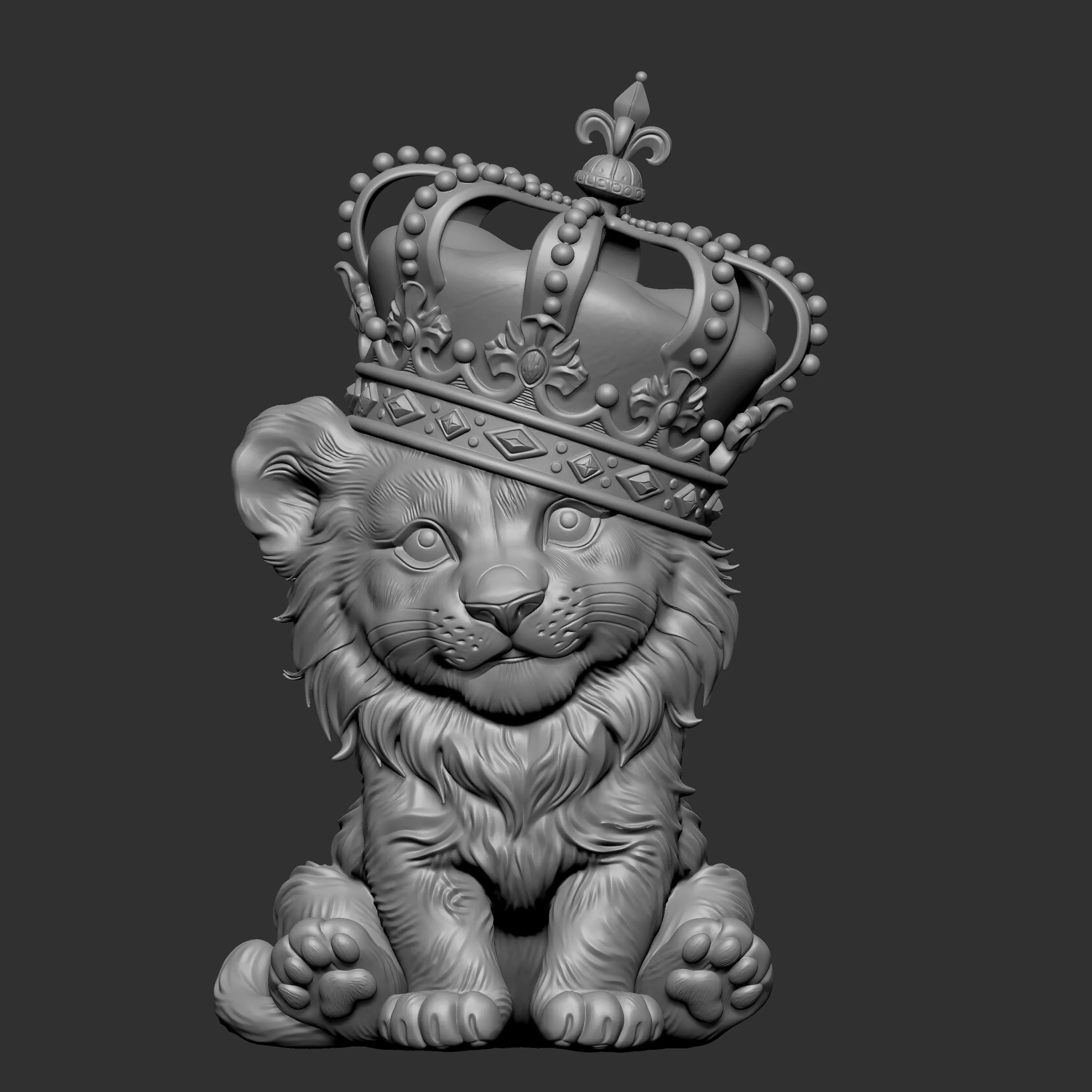 lion cub wearing a decorative crown 3D print model