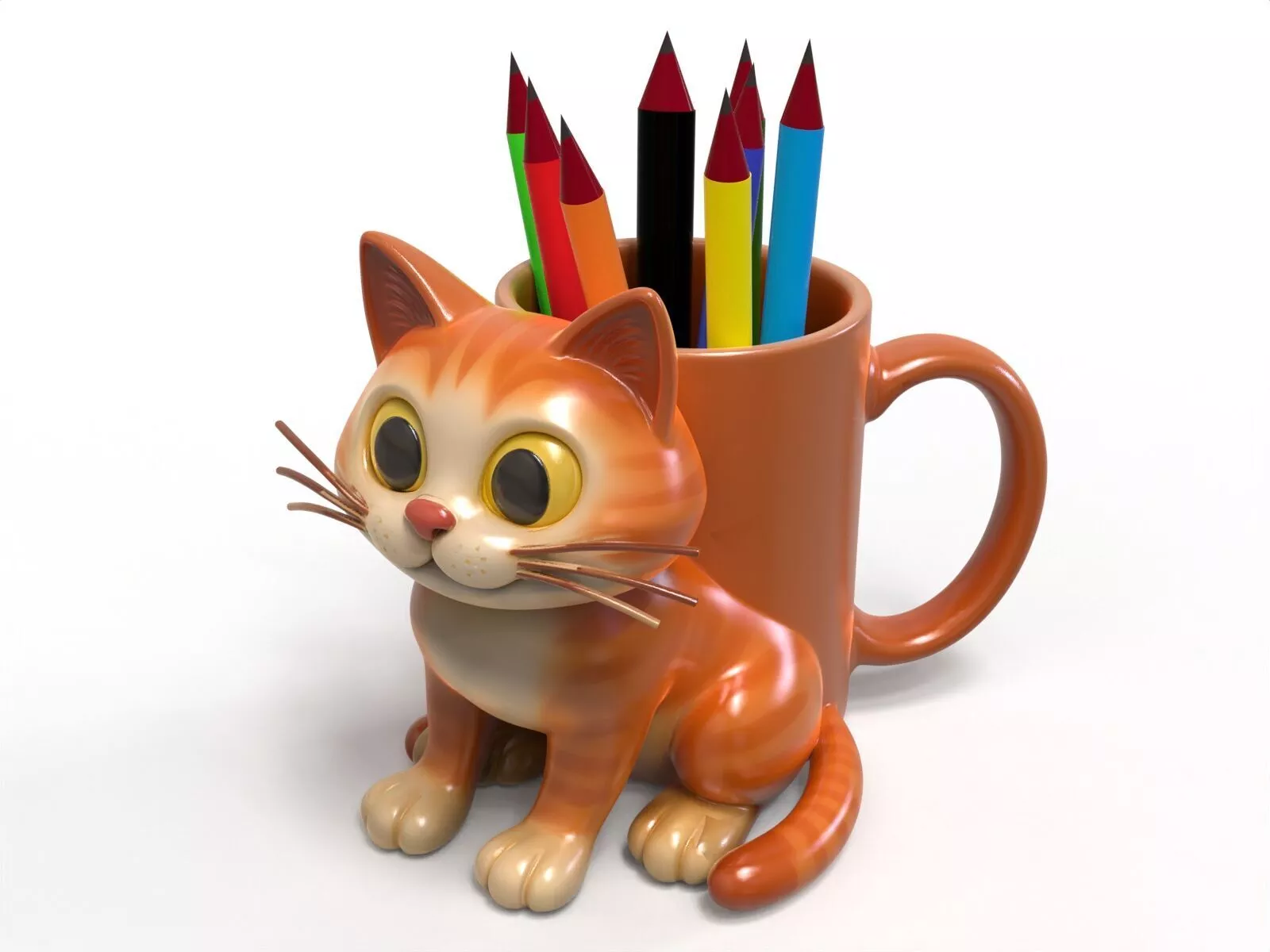 Adorable Tabby Cat Pencil Cup 3D print model
