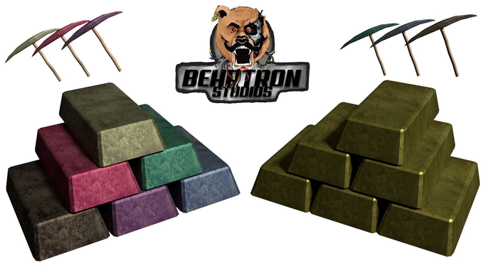 Ingot Metal Bar Crafting Fantasy Blacksmith Pack Ore Pickaxe For Low-poly 3D model