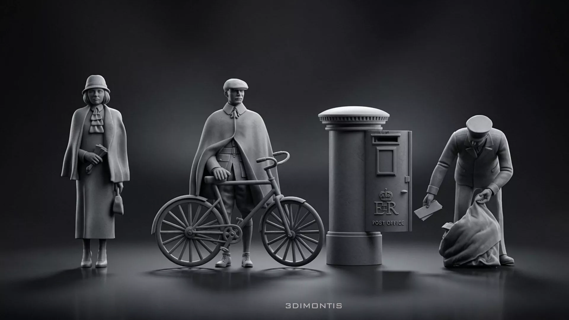British Civilian Figures Post Box Vintage Scene Miniatures 3D print model