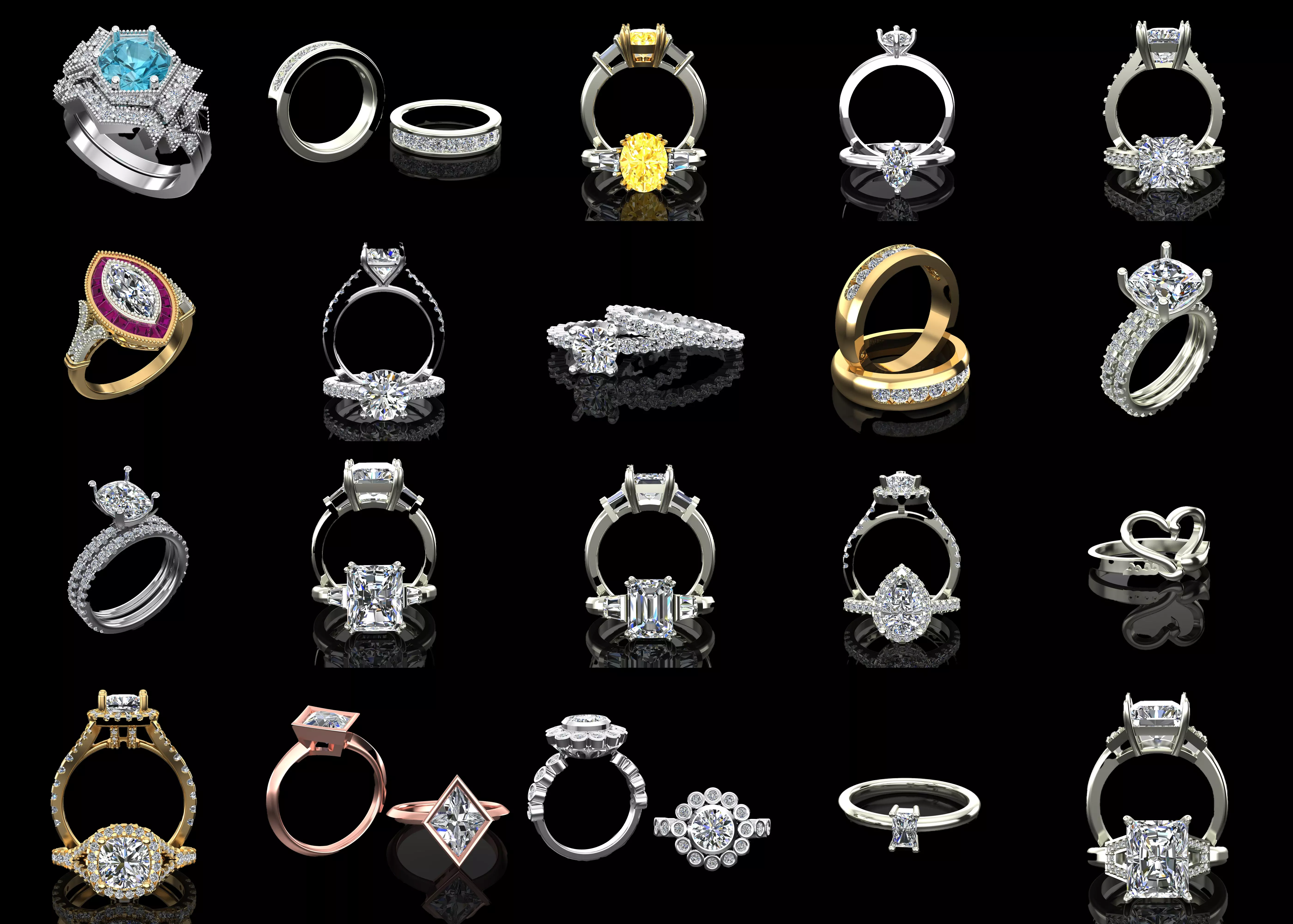 Luxury Ring Mega Bundle 20 Jewelry STL and 3DM CAD Models 3D print model