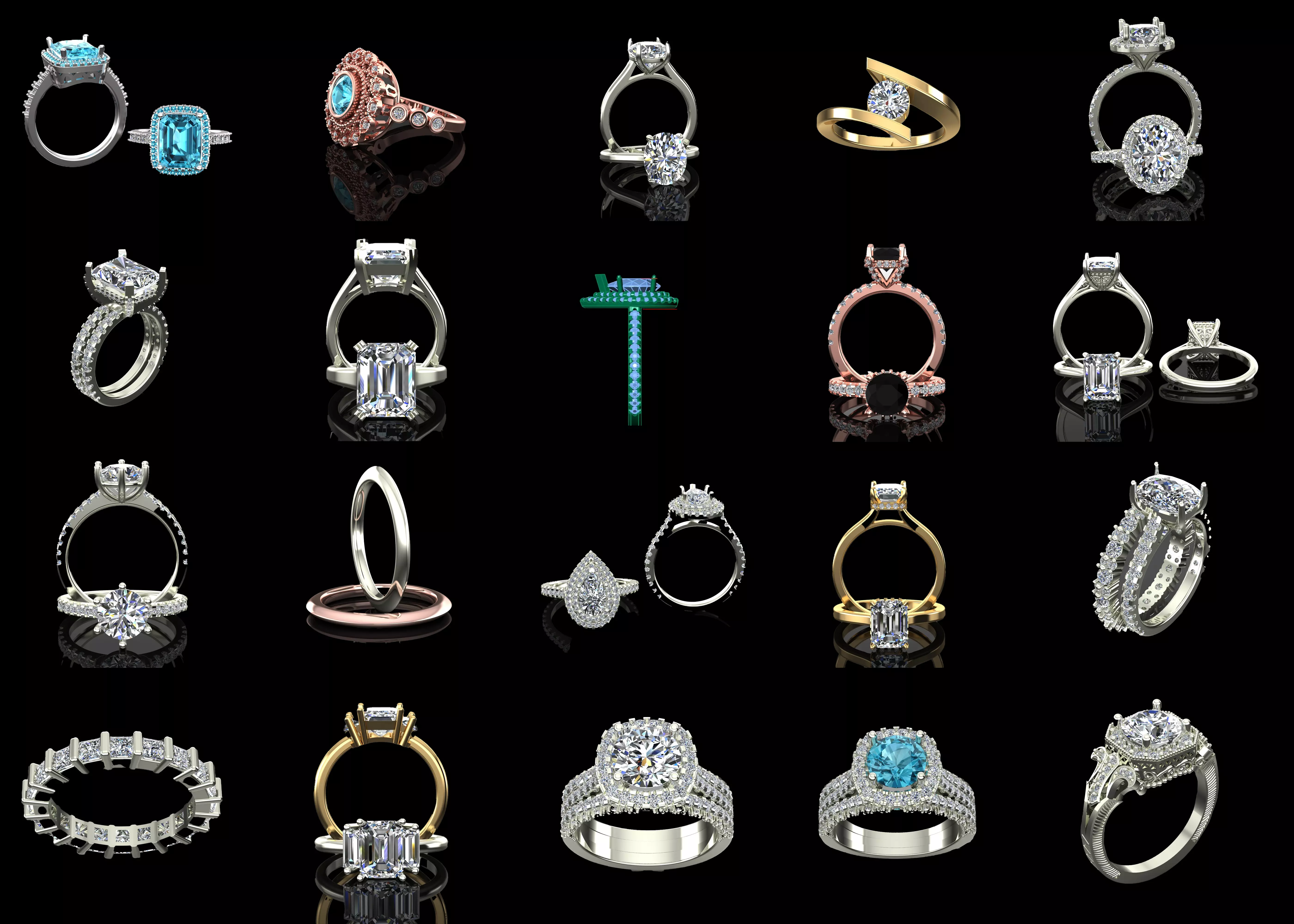 Luxury Engagement Ring Bundle 20 STL and 3DM Jewelry Models 3D print model