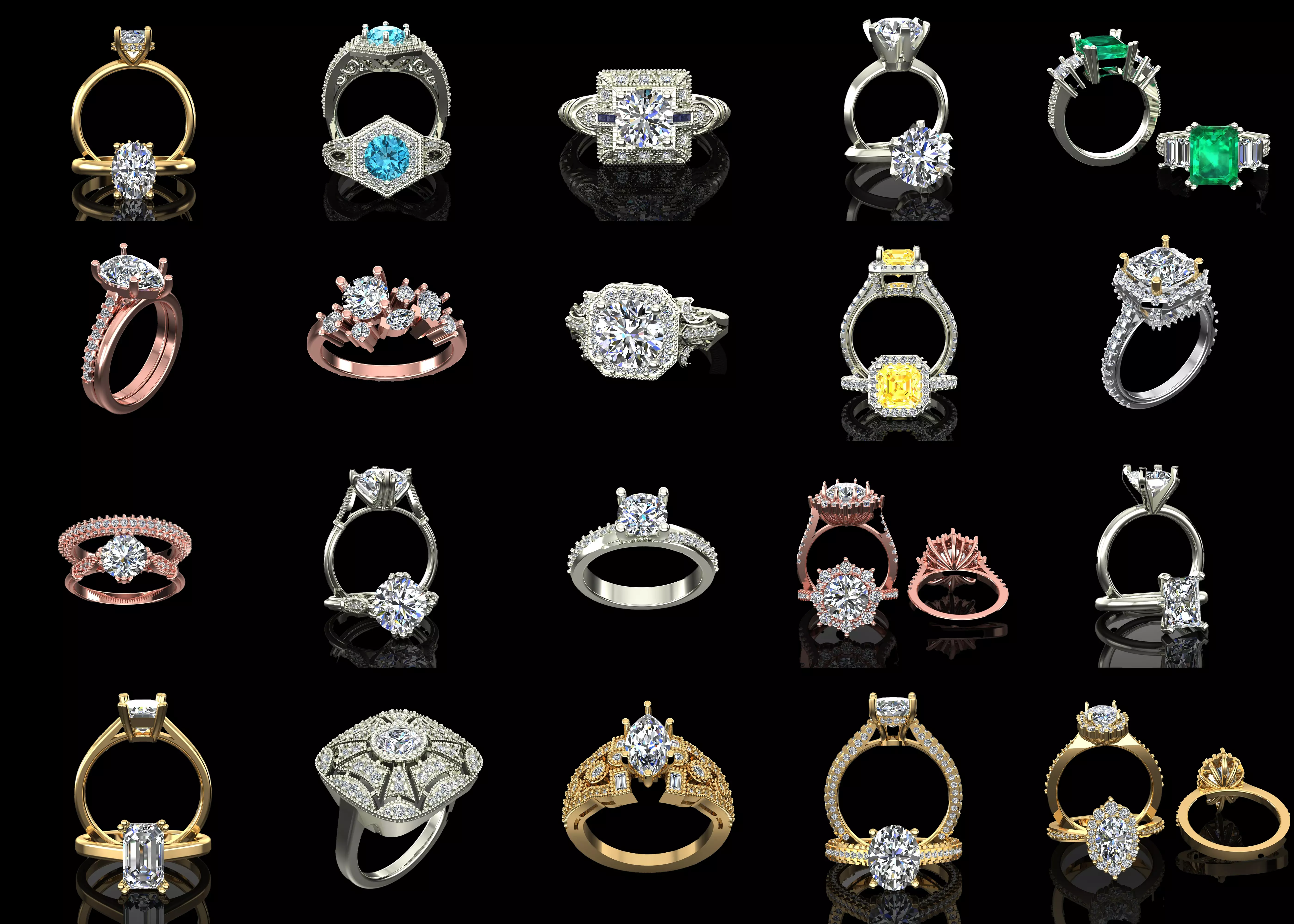 Vintage Diamond Ring Bundle 20 STL and 3DM Jewelry Models 3D print model