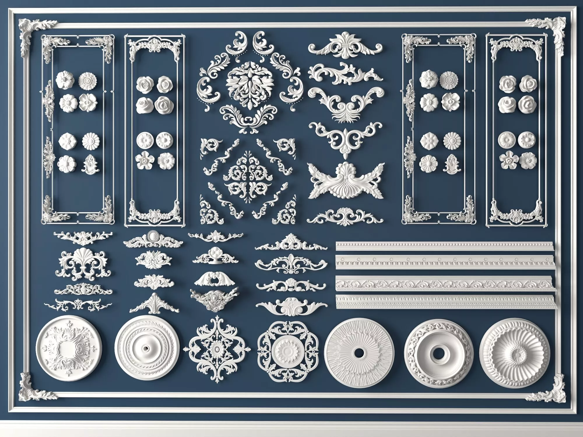 Ornate White Architectural Moldings Collection Low-poly 3D model