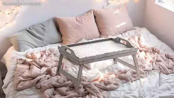 Wooden Bed Tray Table with Peeling Paint 3D model 5
