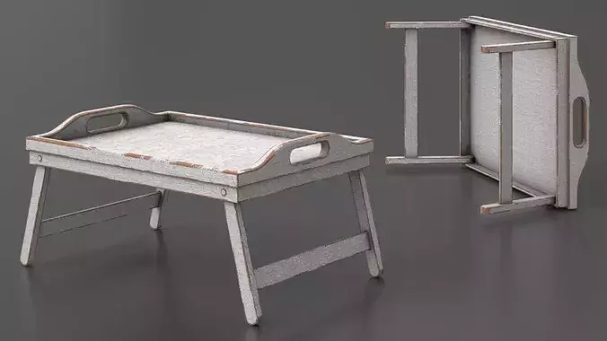 Wooden Bed Tray Table with Peeling Paint 3D model 6