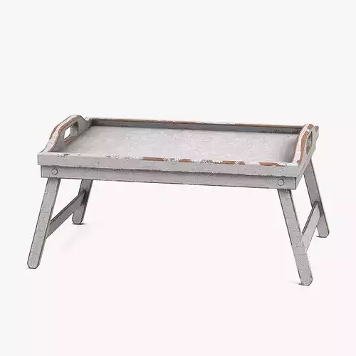 Wooden Bed Tray Table with Peeling Paint 3D model 2
