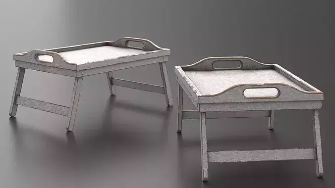 Wooden Bed Tray Table with Peeling Paint 3D model 7