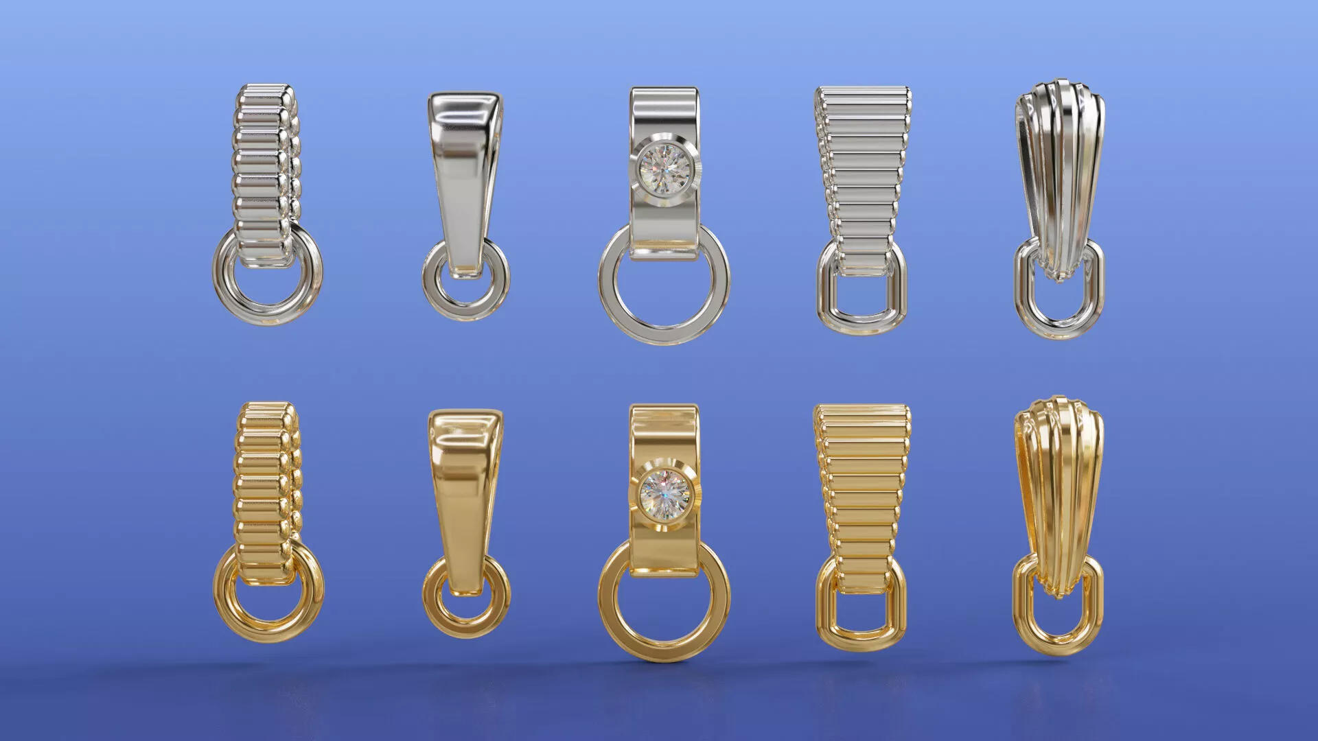 Premium Jewelry Pendant Bails 3D CAD Model Collection 5 Styles 3D print model