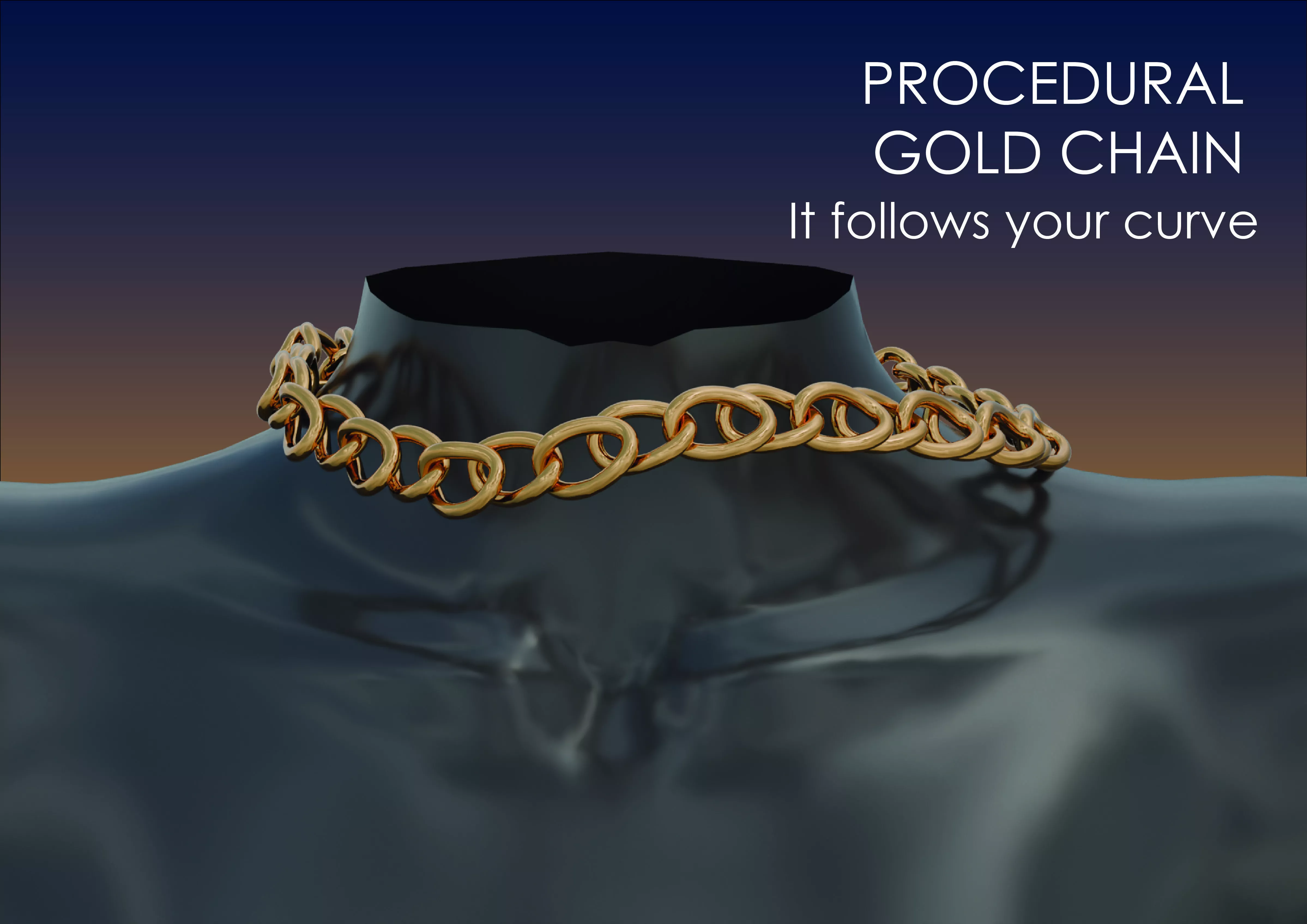 BLENDER Procedural Gold chain with adjustable curve and size 3D model