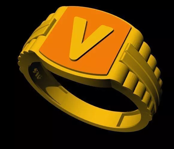 V letter signet ring for men 3dm file 3D print model