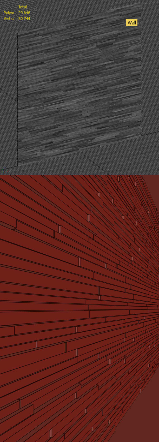 Wall of colored wooden slats Low-poly 3D model_4