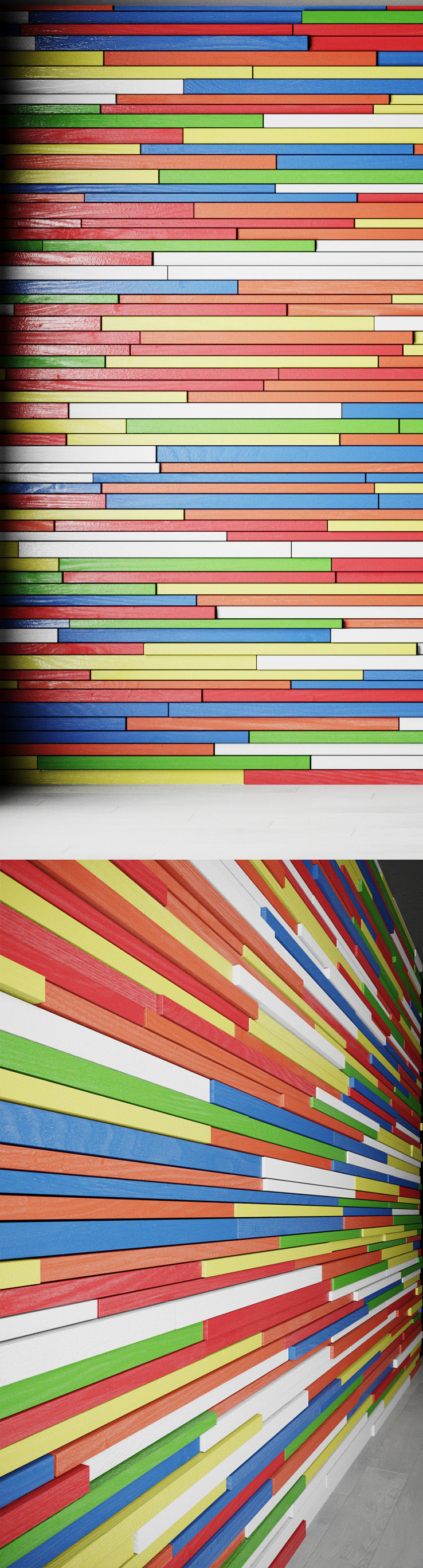 Wall of colored wooden slats Low-poly 3D model_2