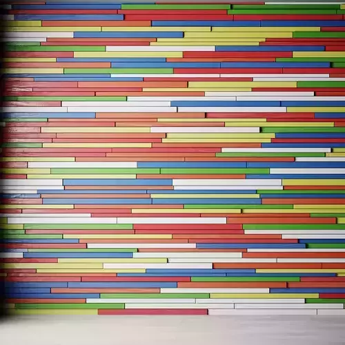 Wall of colored wooden slats