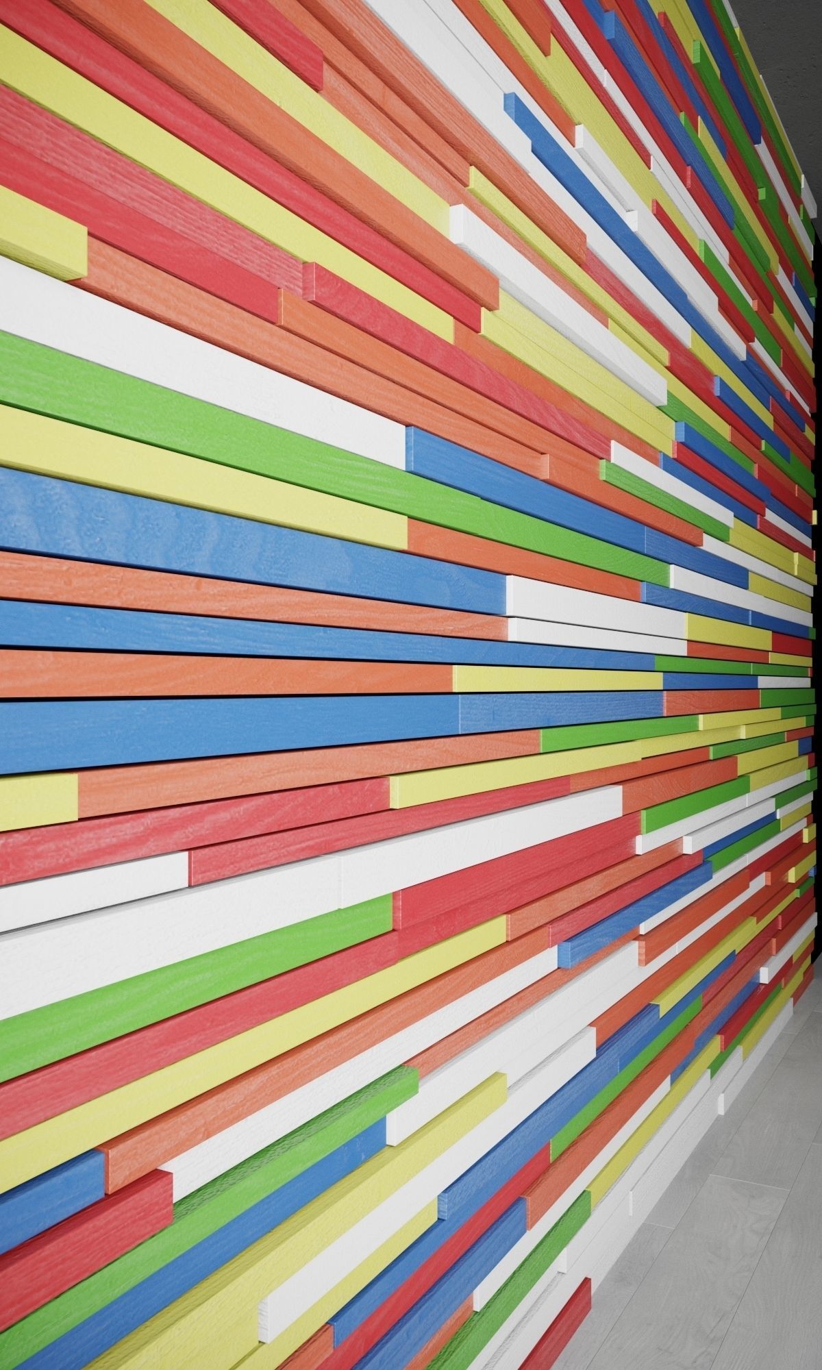 Wall of colored wooden slats Low-poly 3D model_3