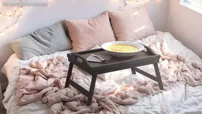Wooden Bed Tray with Pumpkin Soup 3D model 3