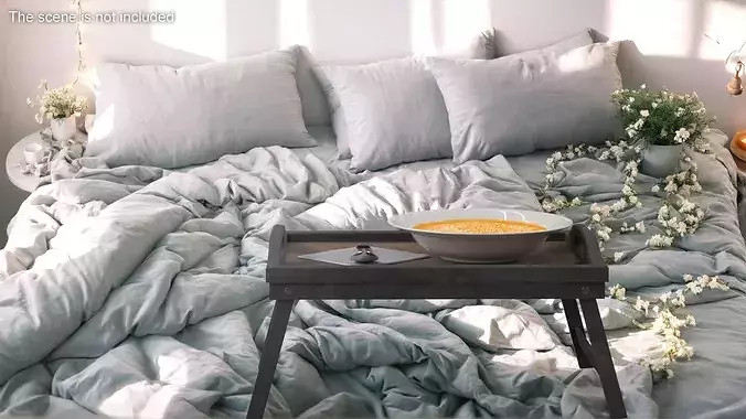 Wooden Bed Tray with Pumpkin Soup 3D model 4