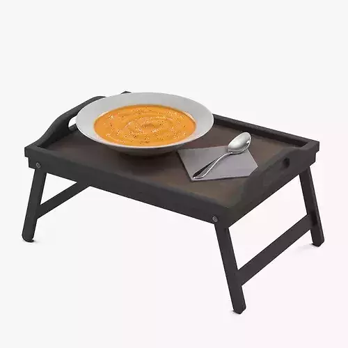 Wooden Bed Tray with Pumpkin Soup 3D model