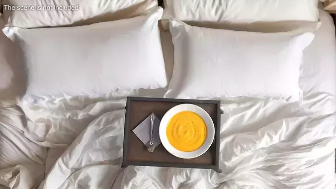 Wooden Bed Tray with Pumpkin Soup 3D model 2