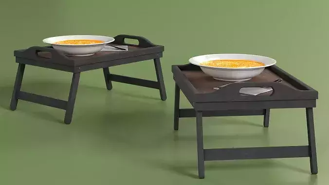 Wooden Bed Tray with Pumpkin Soup 3D model 6