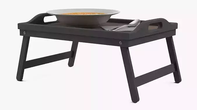 Wooden Bed Tray with Pumpkin Soup 3D model 7