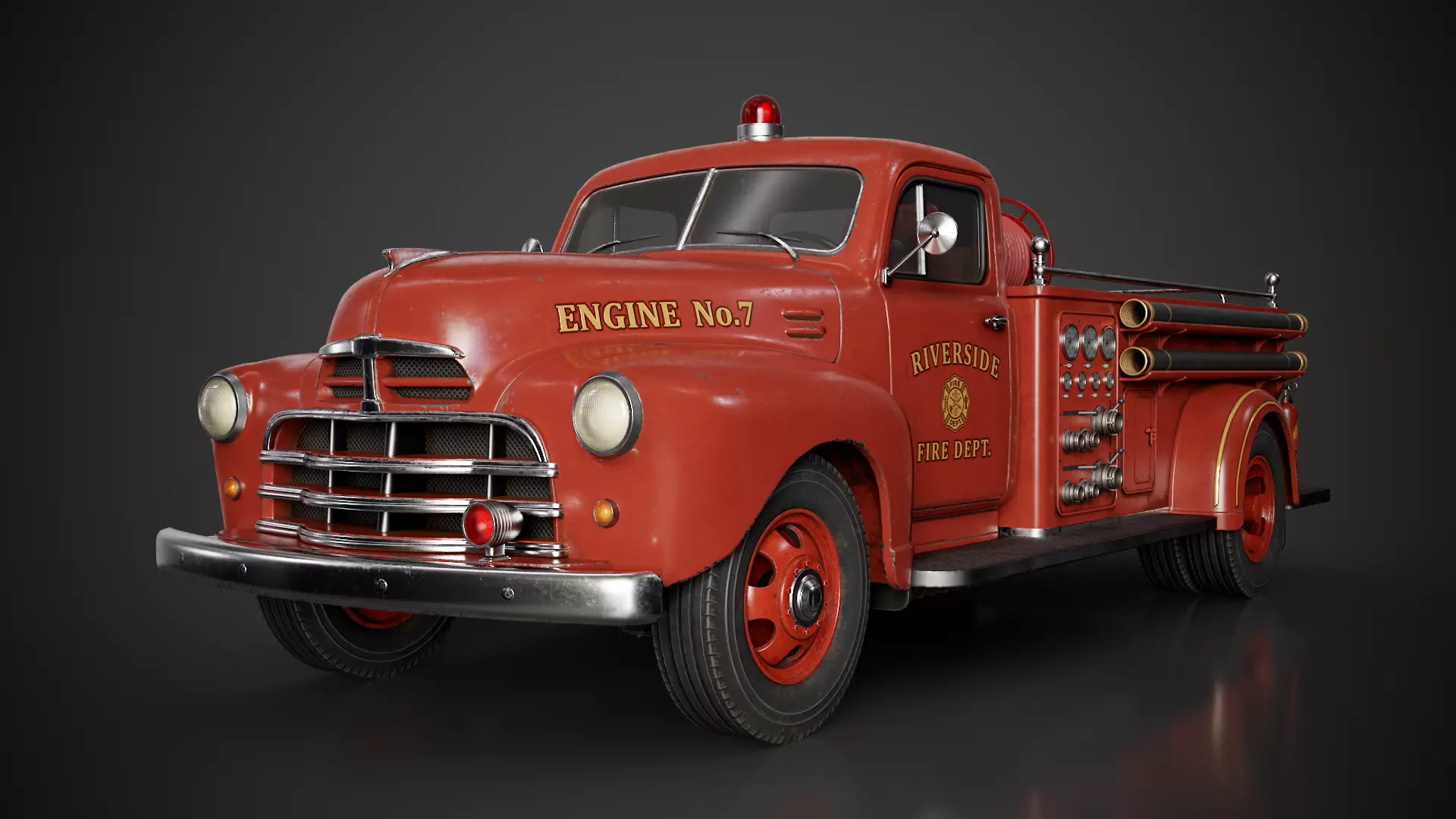 Retro Fire Truck Game-Ready Low-poly 3D model