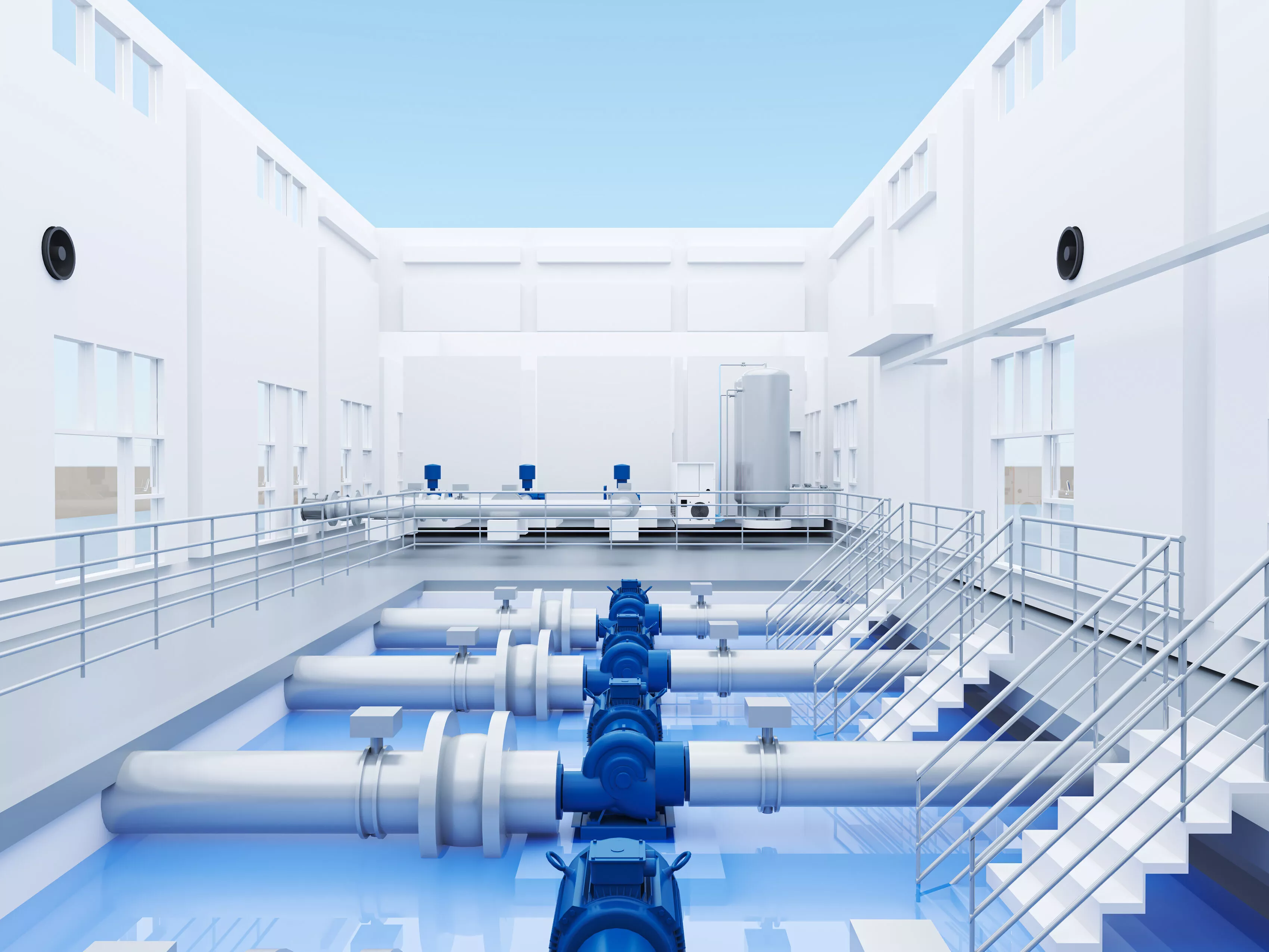 Inside the pump room equipment of the waterworks 3D model