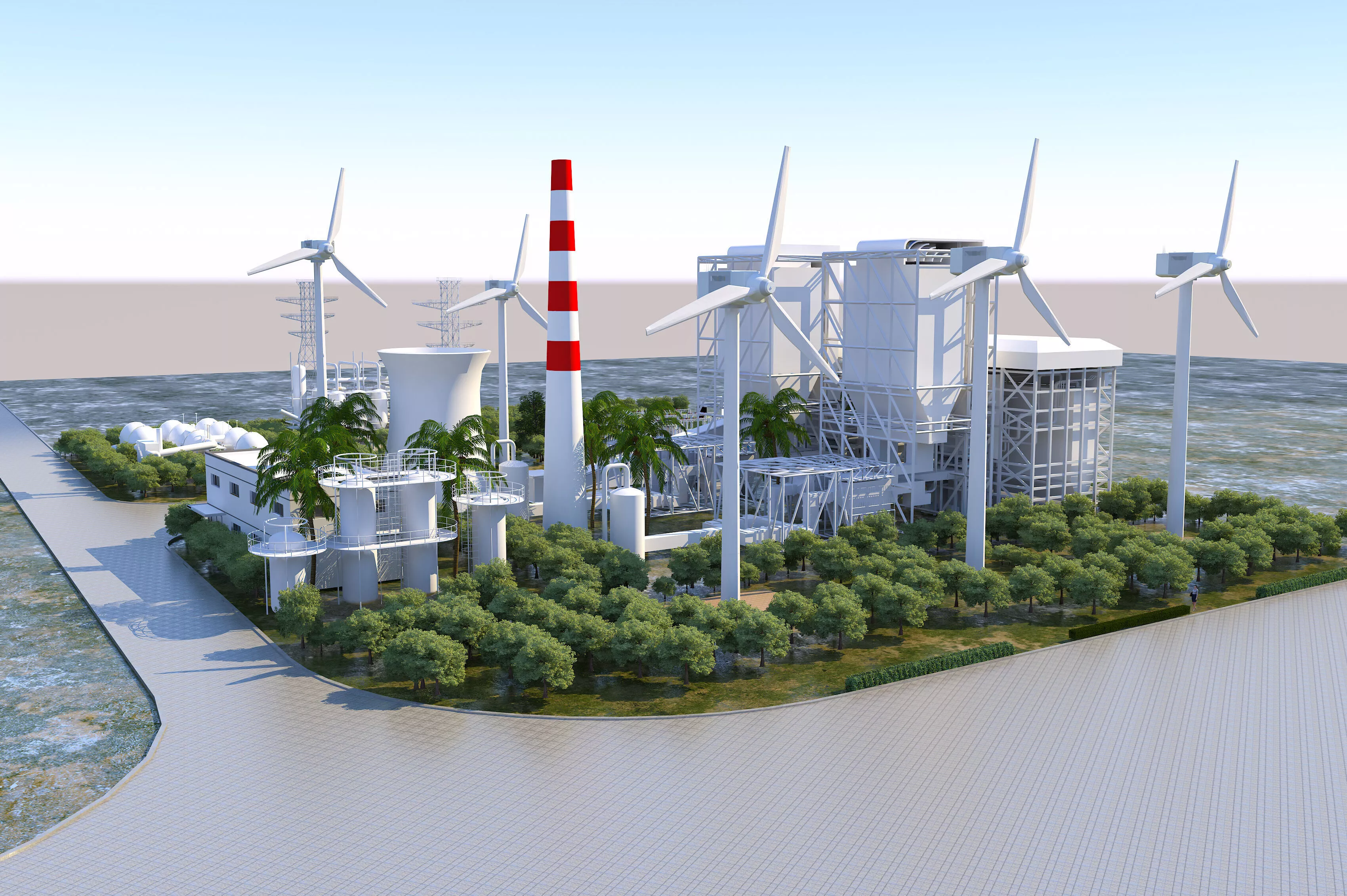 Green energy power plant 3D model
