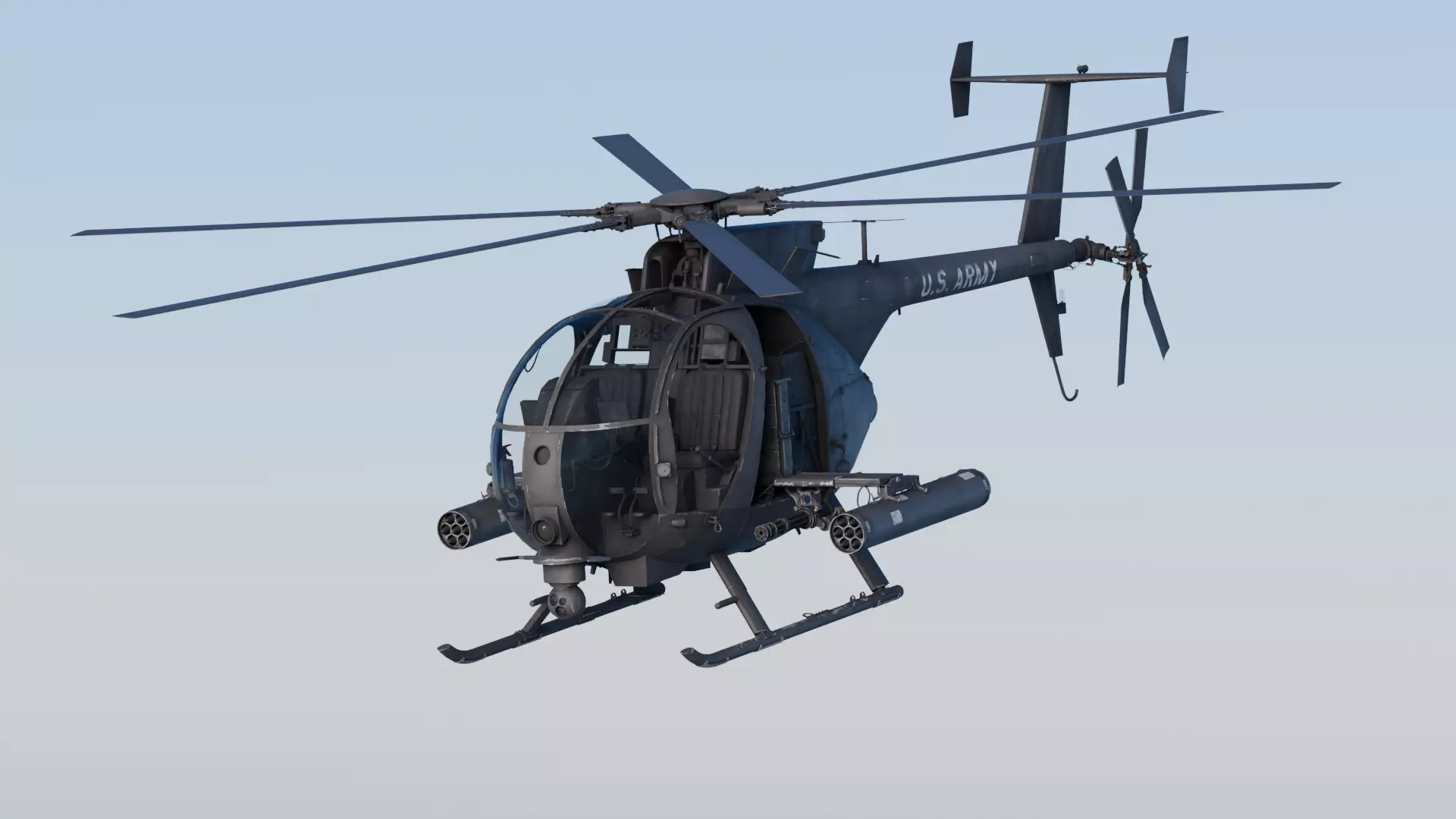 Boeing AH-6 Rigged With Weapons - Game Ready Low-poly 3D model