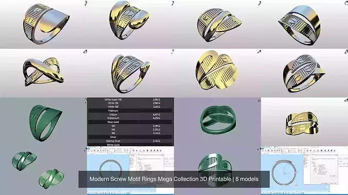 Luxury Modern Sculptural Gold Rings 3D Model Pack 3D printable | CGTrader