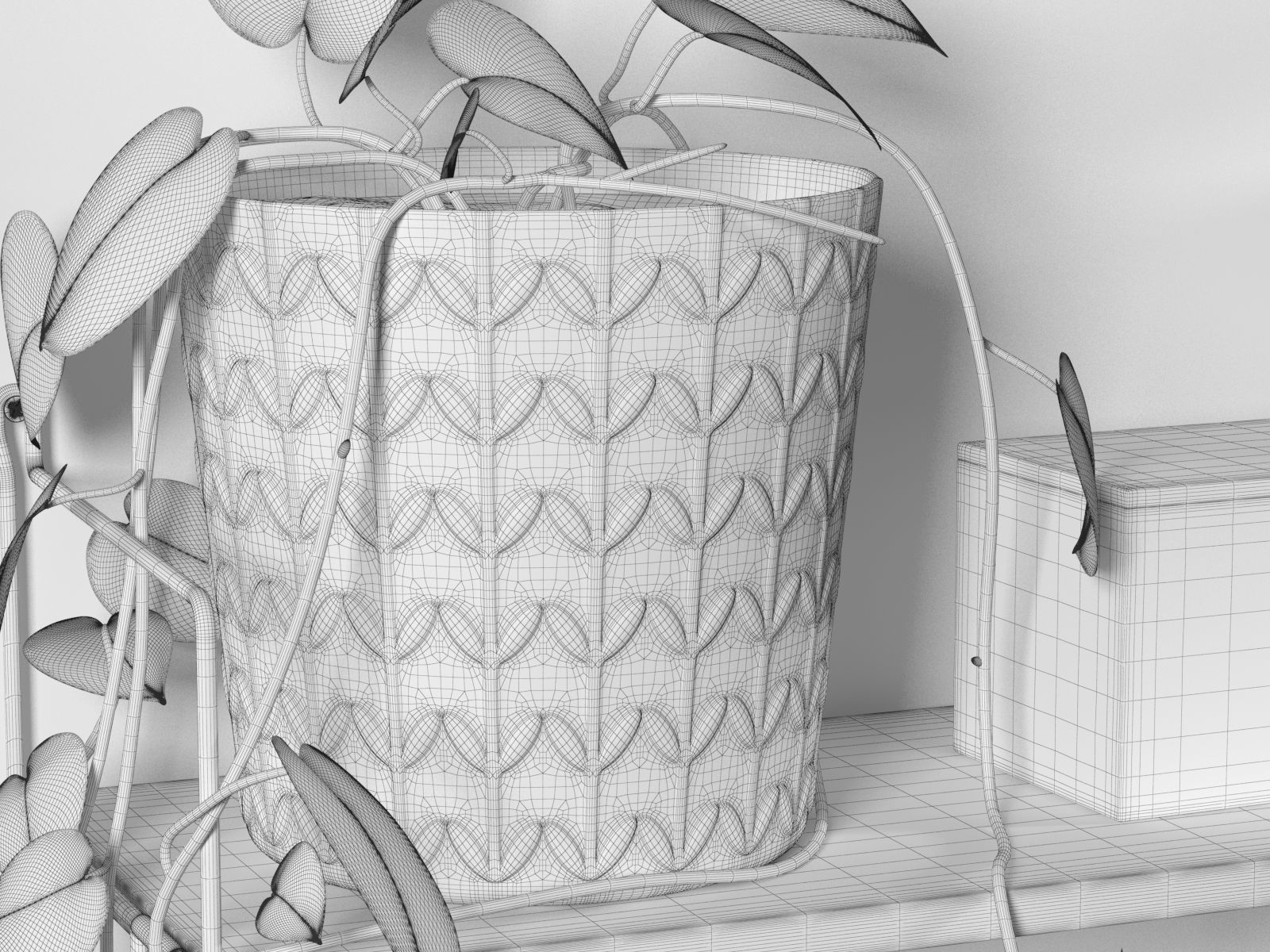 Plants and Vases on Shelf 3D model_2