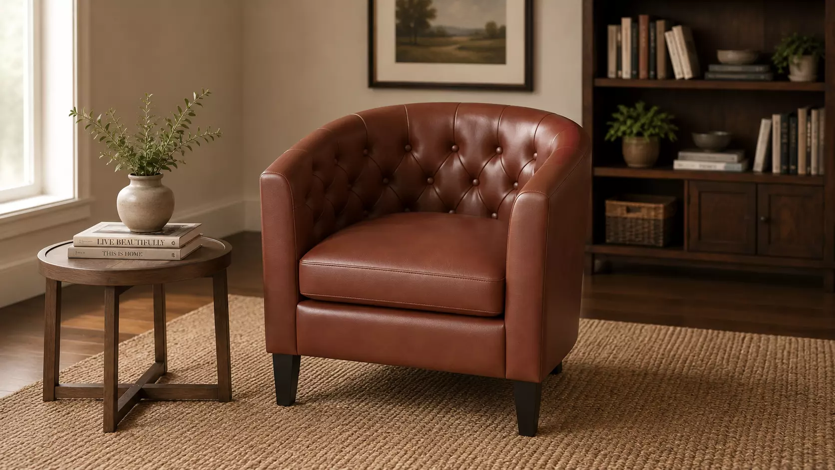 Tufted Barrel Accent Chair with Faux Leather 3D model