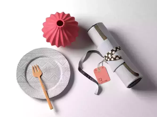 Plate Fork Vase and Rolled Cloth