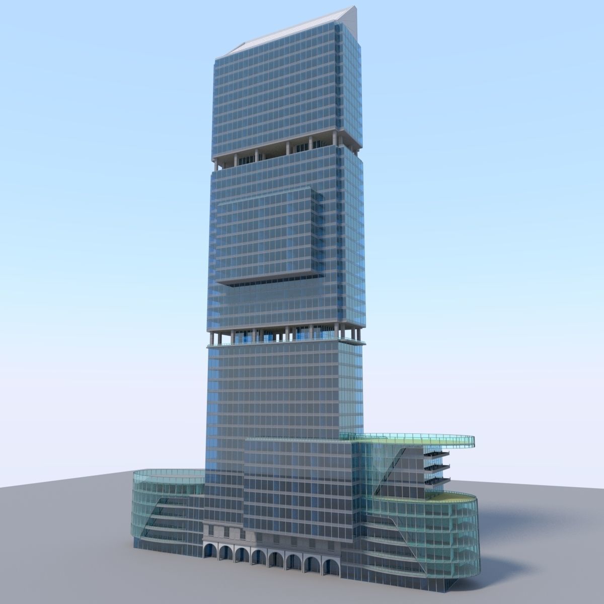 Skyscraper 5 office building at night 3D model_2