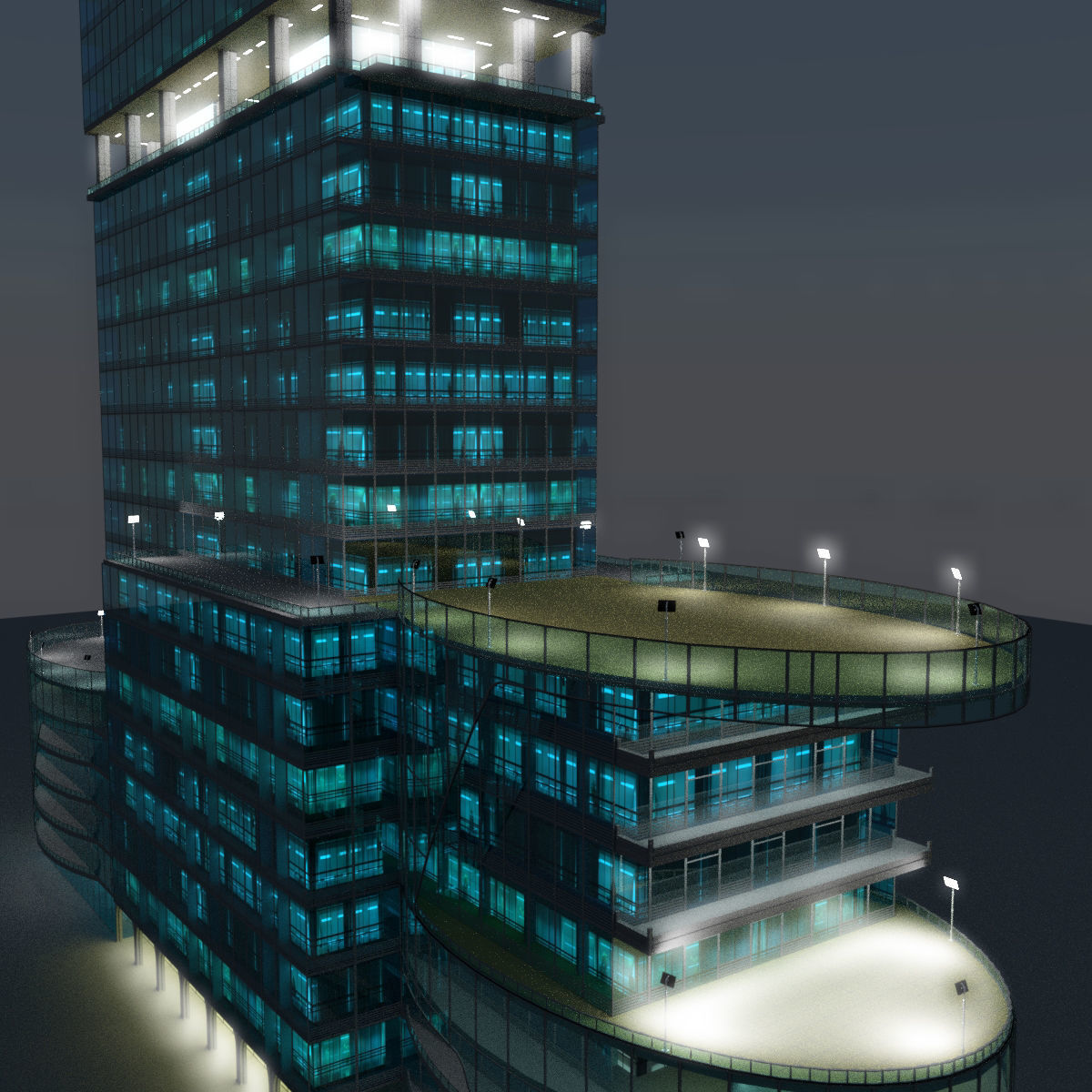 Skyscraper 5 office building at night 3D model_5