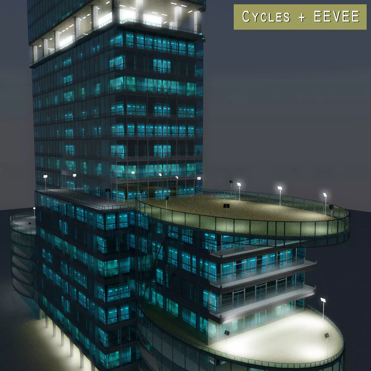 Skyscraper 5 office building at night 3D model_0