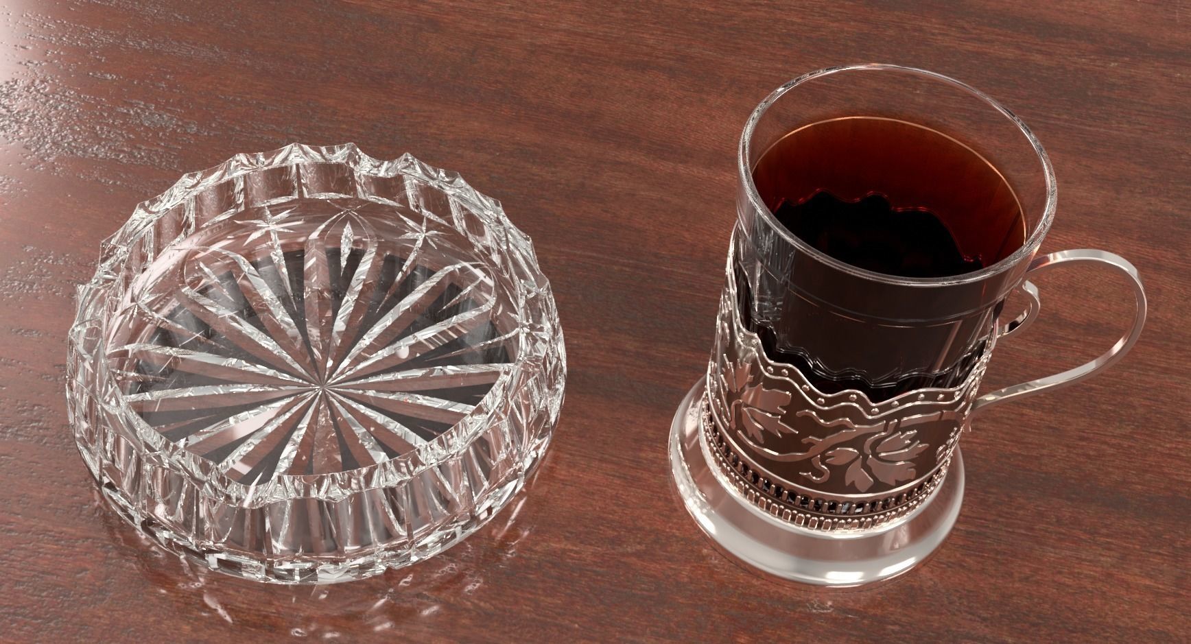 tea set cup of coffee and glass Free 3D model_4