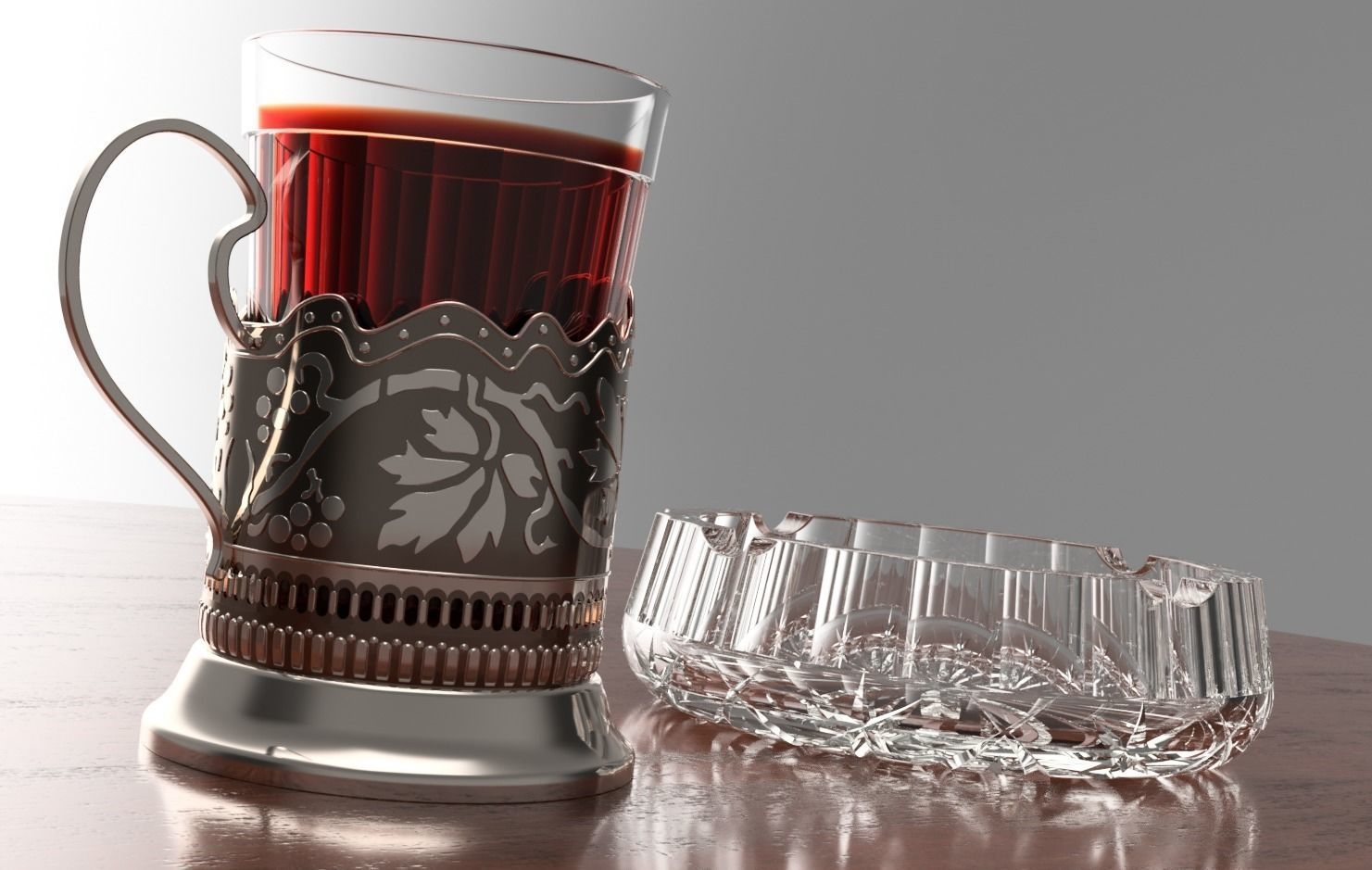 tea set cup of coffee and glass Free 3D model_6