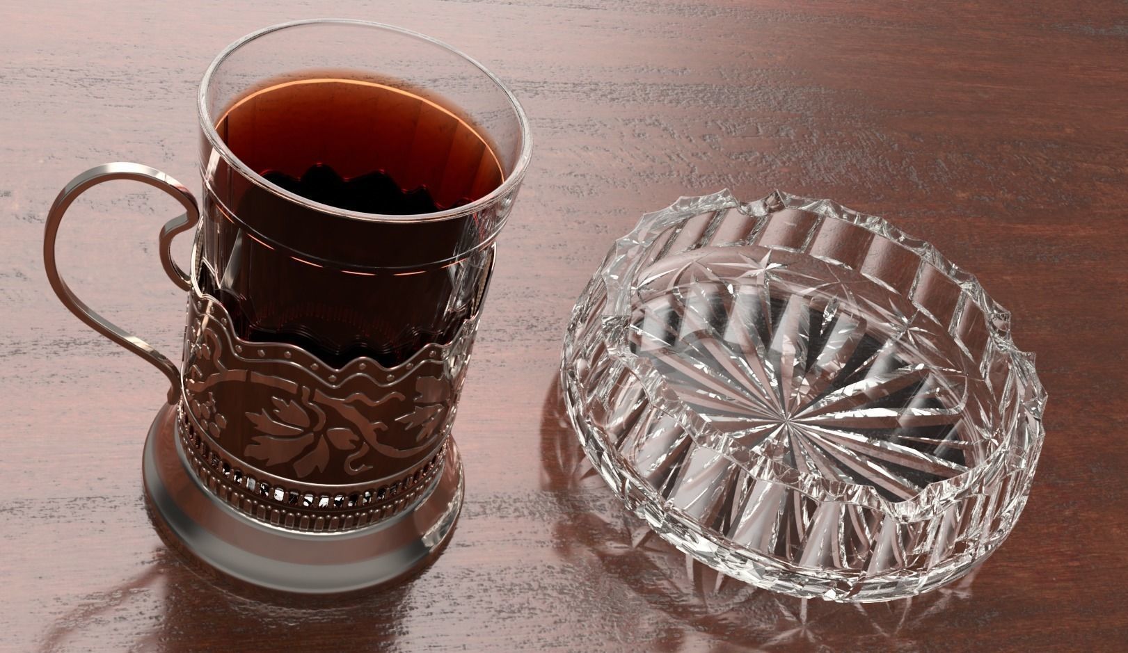 tea set cup of coffee and glass Free 3D model_7