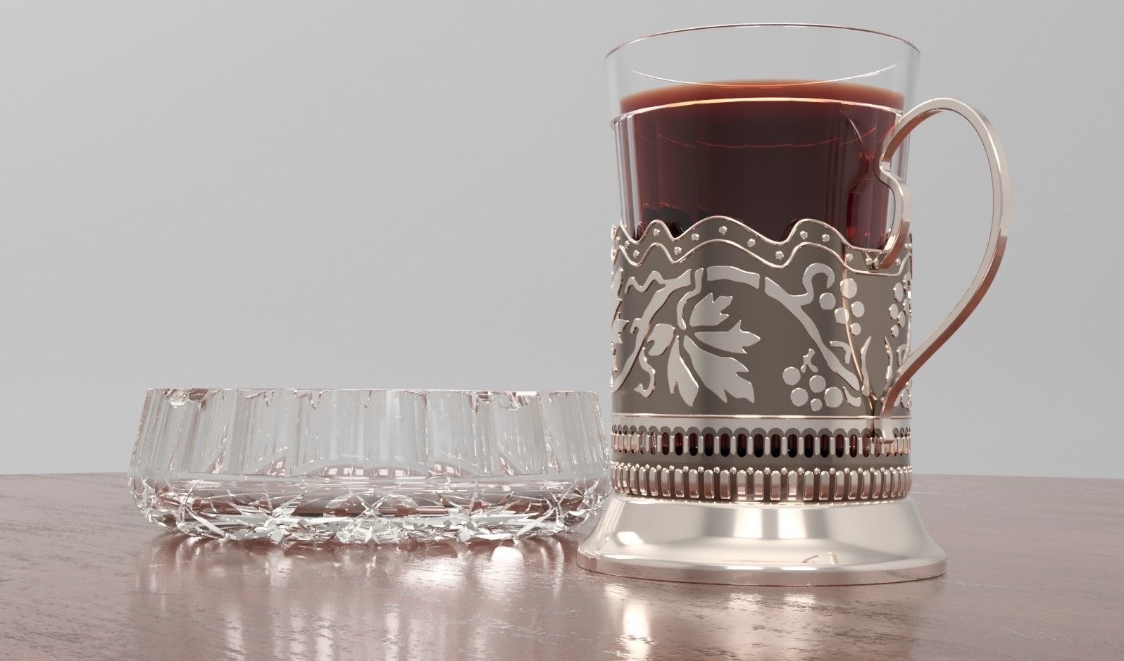 tea set cup of coffee and glass Free 3D model_2