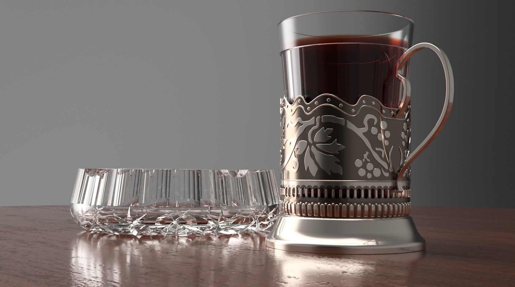 tea set cup of coffee and glass Free 3D model_1