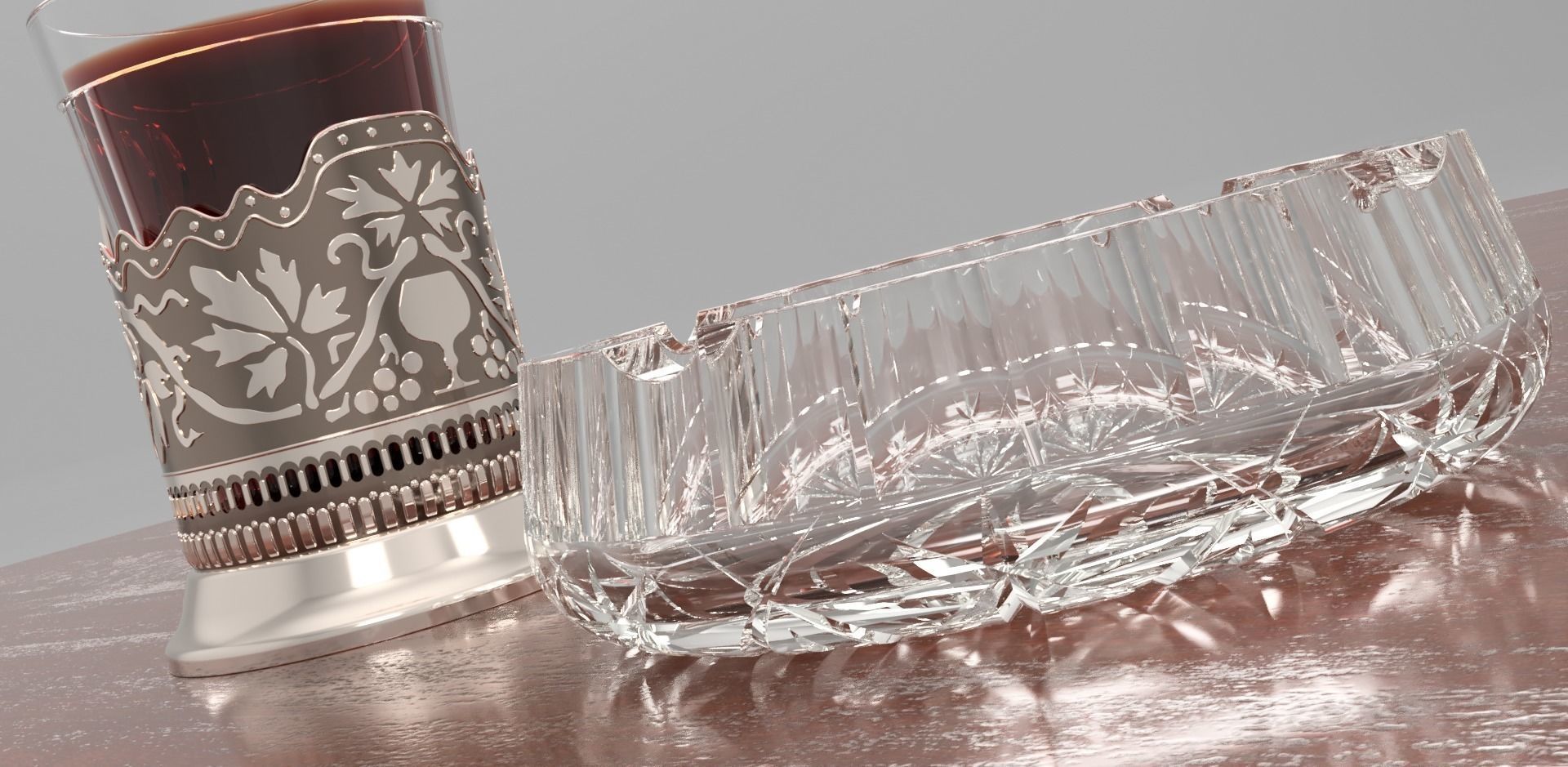 tea set cup of coffee and glass Free 3D model_5