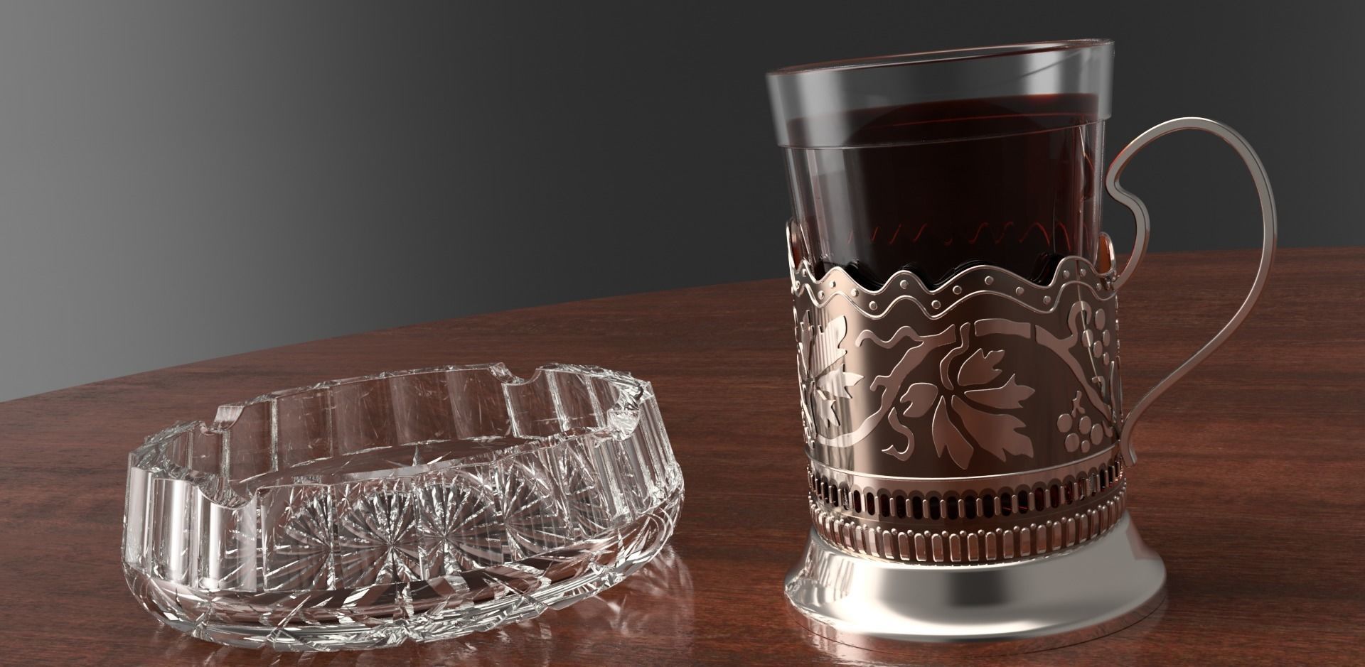 tea set cup of coffee and glass Free 3D model_3