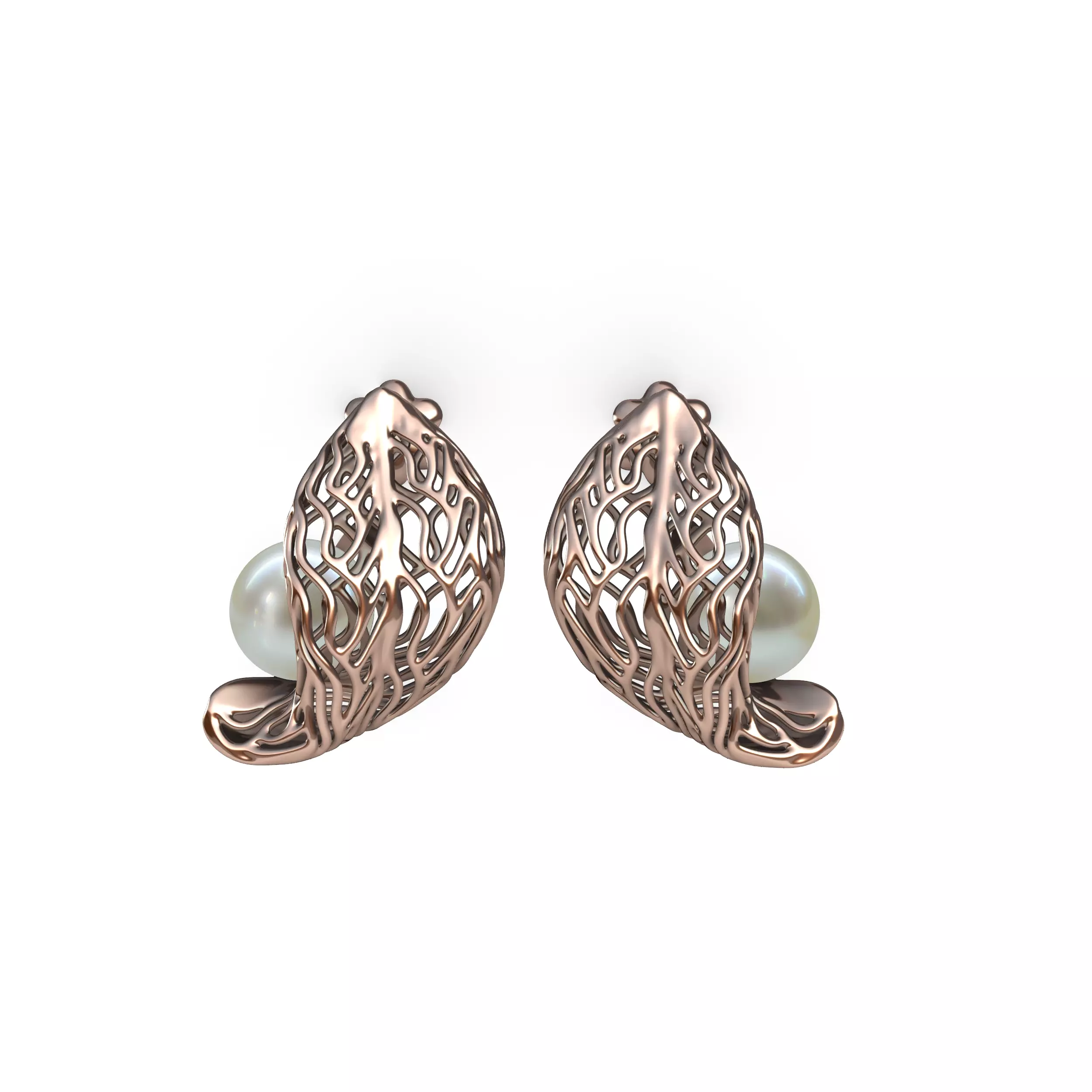 Moon in the Leaf Pearl Earrings 3D print model